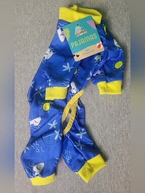 Blue & Yellow Shark Print Dog Pajamas Small